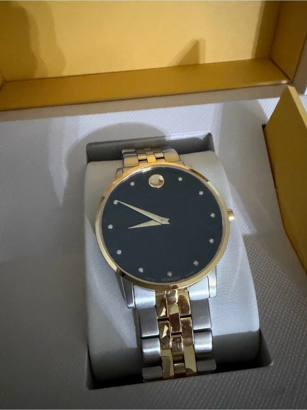 Movado White and Black Branded Watch Box and Thank You Card
